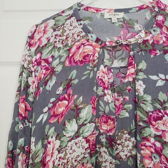 Umgee Floral Trapeze Swing Dress Keyhole Oversize Boho Womens Size Medium - Picture 2 of 8